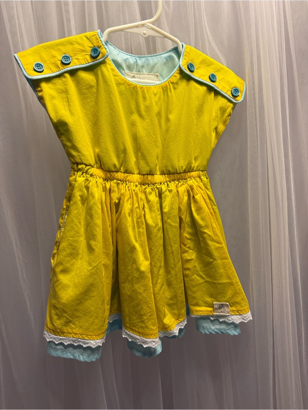 Bijou Sauvage Clothier Yellow & Light Blue Button-Detail Girls Dress Sz. 3
